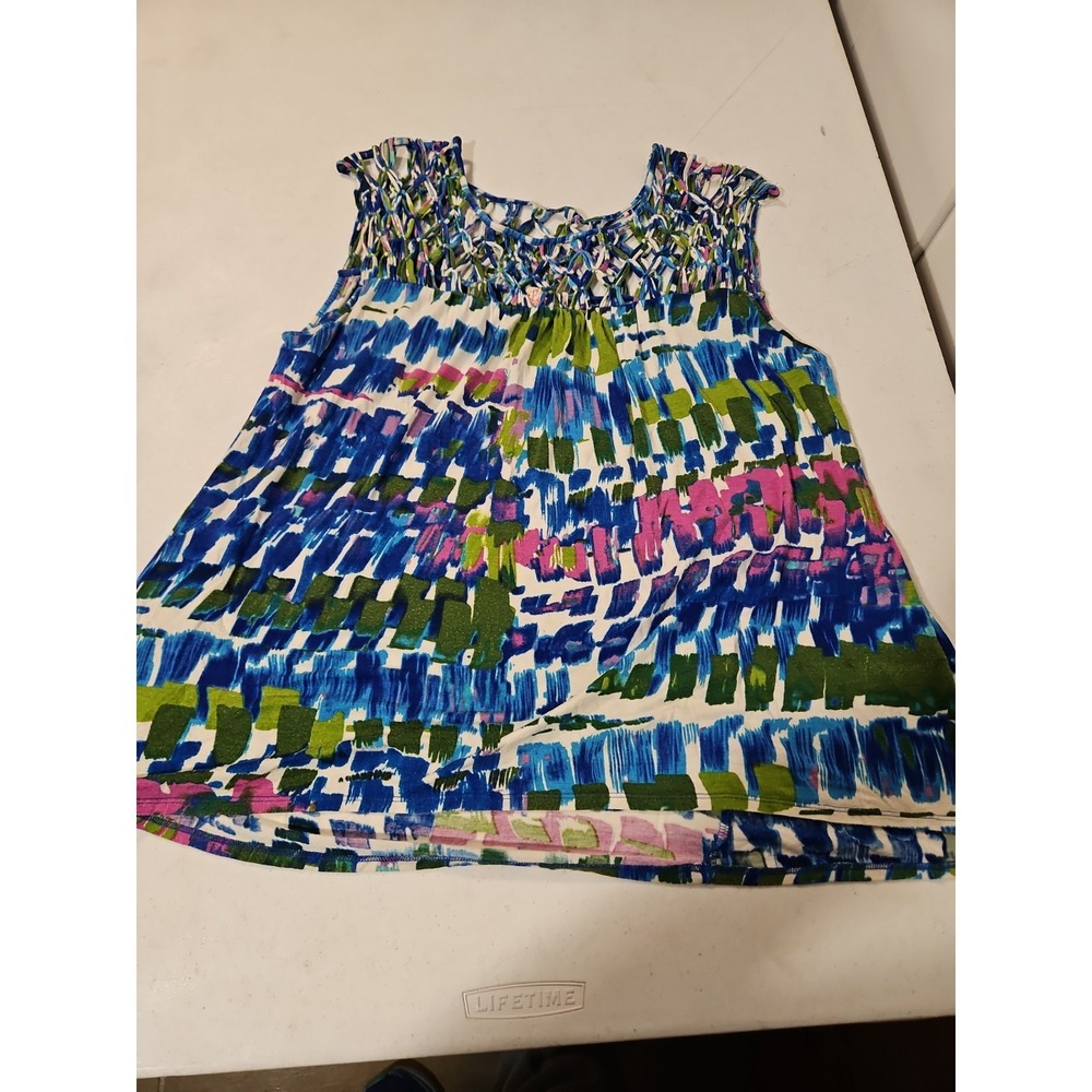 Plenty By Tracy Reese Blouse Small Blue Multicolor Knotted Top Dressy Casual(132